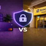 bancos digitais x tradicionais com comparação visual entre Nubank digital e Banco do Brasil tradicional com símbolo VS ao centro